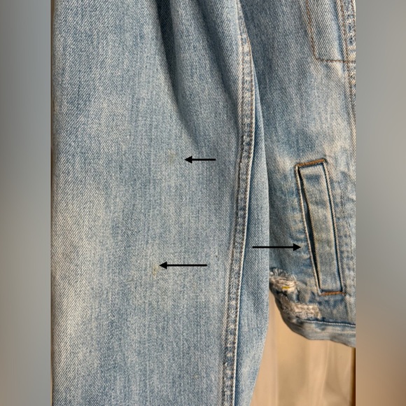 Free People Plaid Lined Denim Sherpa Collar Trucker Oversized Jacket *Flawed - Picture 5 of 9